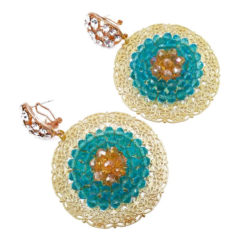 aczuv African Beads Jewelry Set 2017 Nigerian Wedding Necklace and Earrings for Women (Lake Blue Gold AB) - Image 2